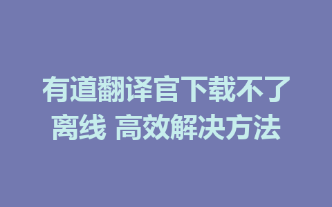 有道翻译官下载不了离线 高效解决方法