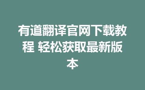 有道翻译官网下载教程 轻松获取最新版本