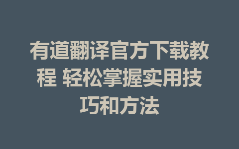 有道翻译官方下载教程 轻松掌握实用技巧和方法