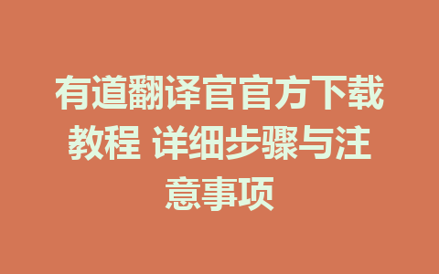 有道翻译官官方下载教程 详细步骤与注意事项