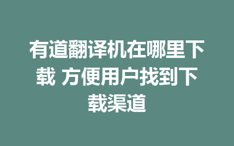 有道翻译机在哪里下载 方便用户找到下载渠道